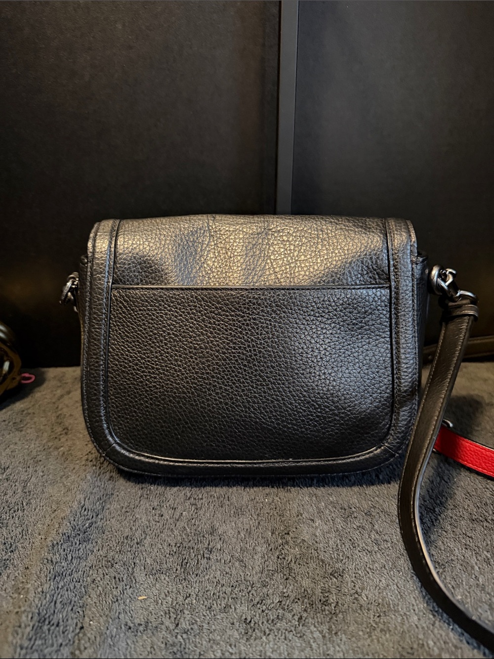 Coach Black Pebbled Leather Crossbody with Rainbow Coach Patch and Red Strap - Picture 4 of 11